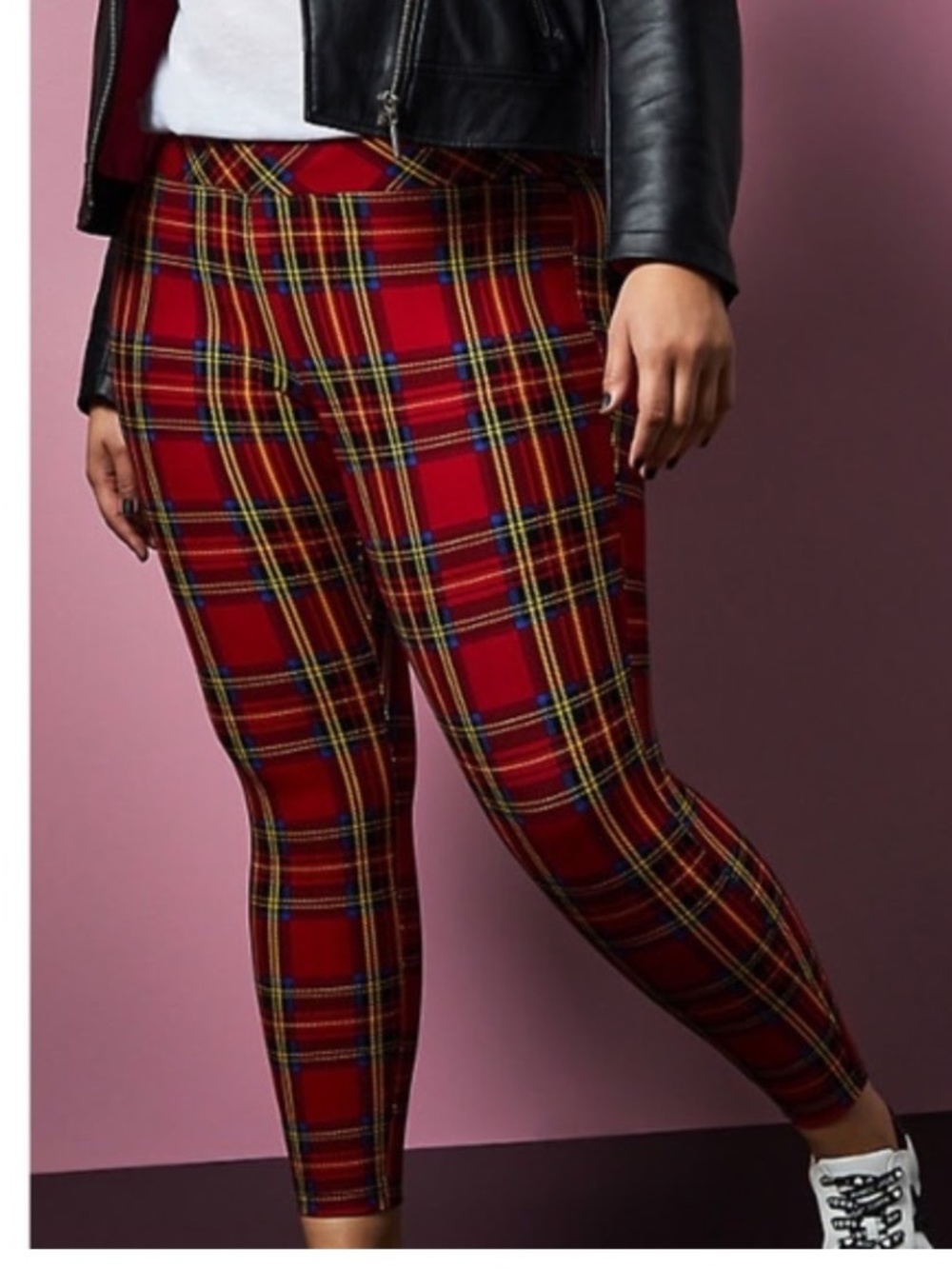 Torrid Betsey Johnson Red Tartan Plaid Ponte Leggings Academia Holiday 2X NWOT
